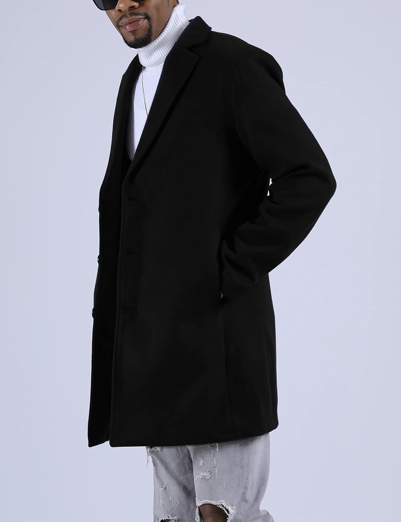 Springrain Men's Wool Blend Pea Coat Notched Collar Single Breasted Overcoat Warm Winter Trench Coat(Black-L) - Image 3